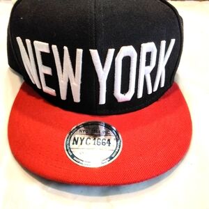 NYC 1664 Snapback Hat Cap Embroidered New York Black Red logo